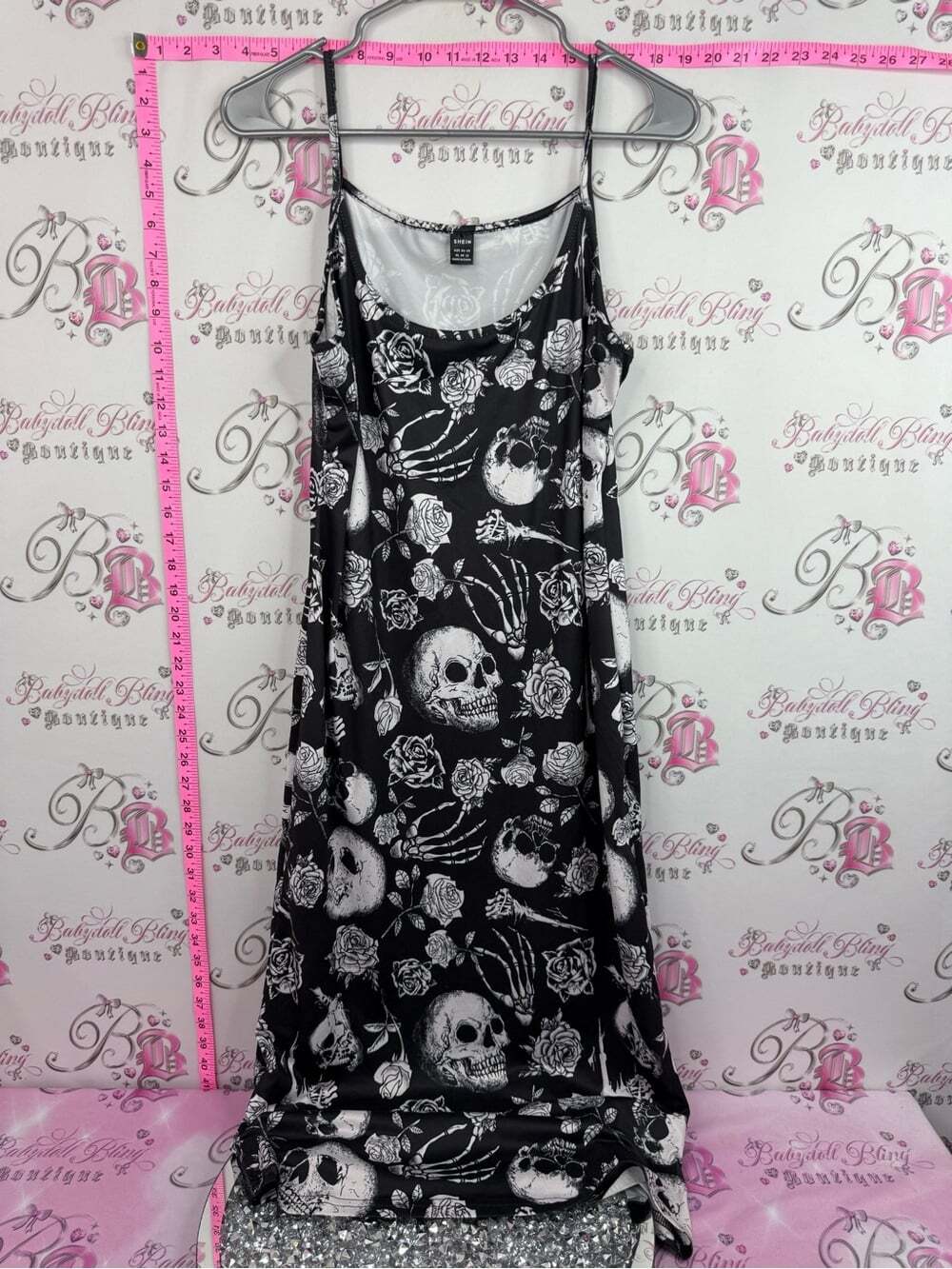 SHEIN Black & White Skull Rose Maxi Dress